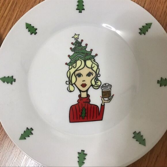 Set of 4 posh girl night Christmas holiday party collector ceramic plates - Picture 7 of 8